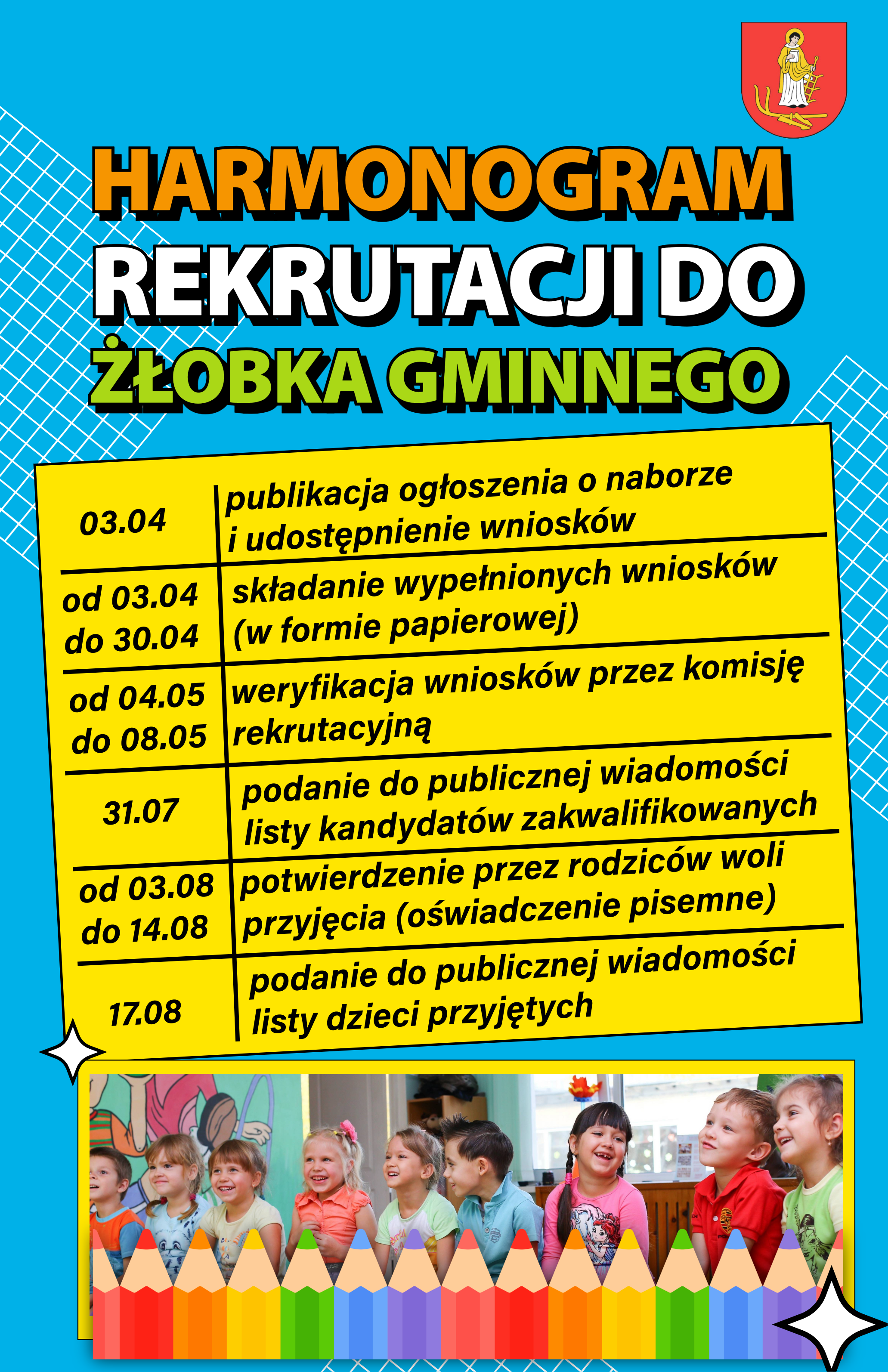 Harmonogram postępowania rekrutacyjnego do Żłobka Gminnego w&nbsp;Katach na&nbsp;rok szkolny 2026/2027