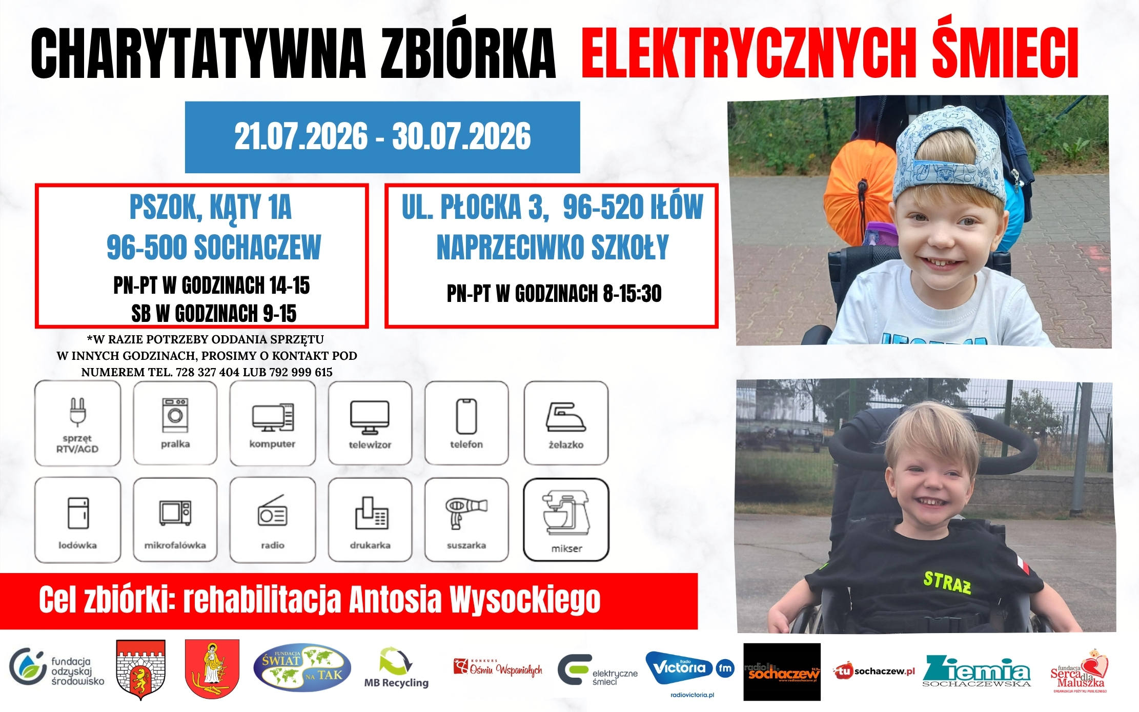 Charytatywna zbi&oacute;rka elektrycznych śmieci na&nbsp;rehabilitację Antoniego Wysockiego