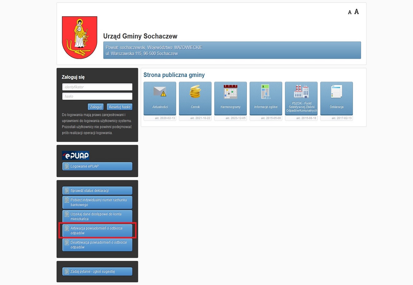 Aktywacja powiadomień SMS o&nbsp;odbiorze śmieci 1