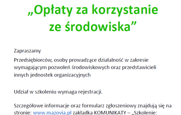 Szkolenie dotyczące opłat za korzystanie ze środowiska 