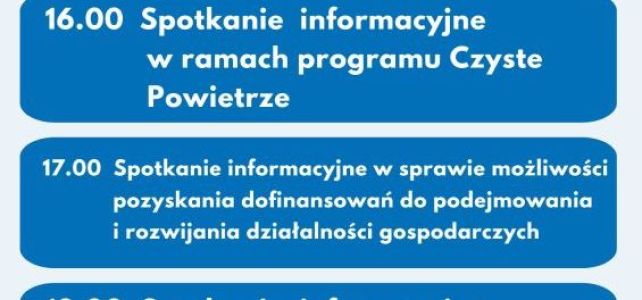 Gmina Sochaczew zaprasza na spotkania w ramach programu Czyste Powietrze oraz dofinansowań do podejmowania i rozwijania działalności gospodarczych 